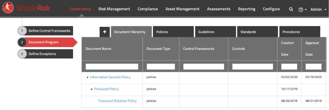 Tracking Your Governance Documentation in SimpleRisk