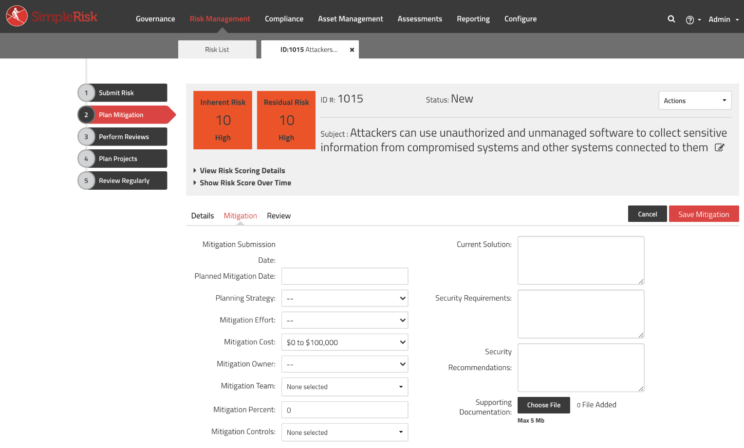 Planning Mitigations for your Risks