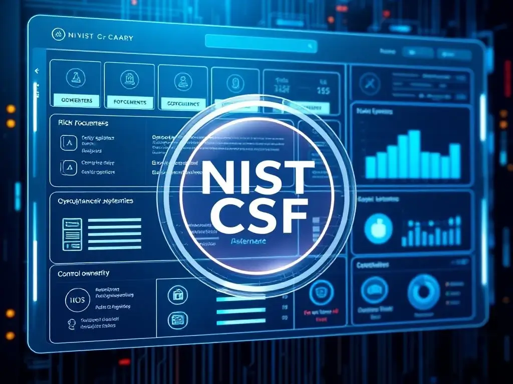A high-tech digital dashboard interface for the NIST CSF