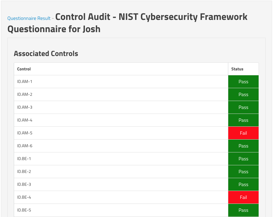 Questionnaire Control Audit