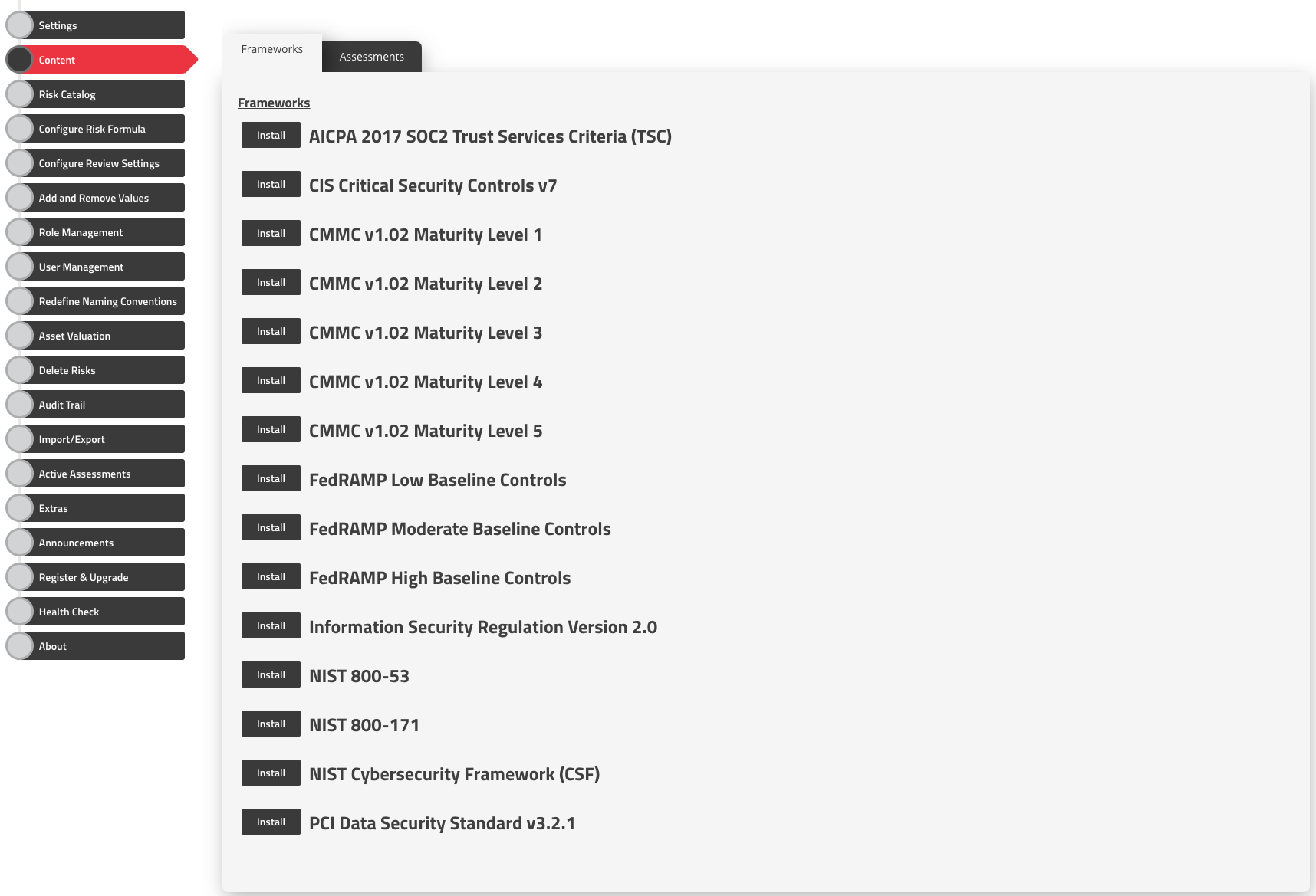 One-click Install of Frameworks in SimpleRisk