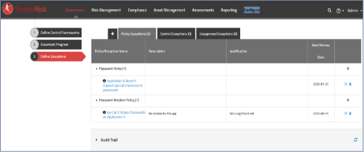 Defining Exceptions to Policies and Controls in SimpleRisk