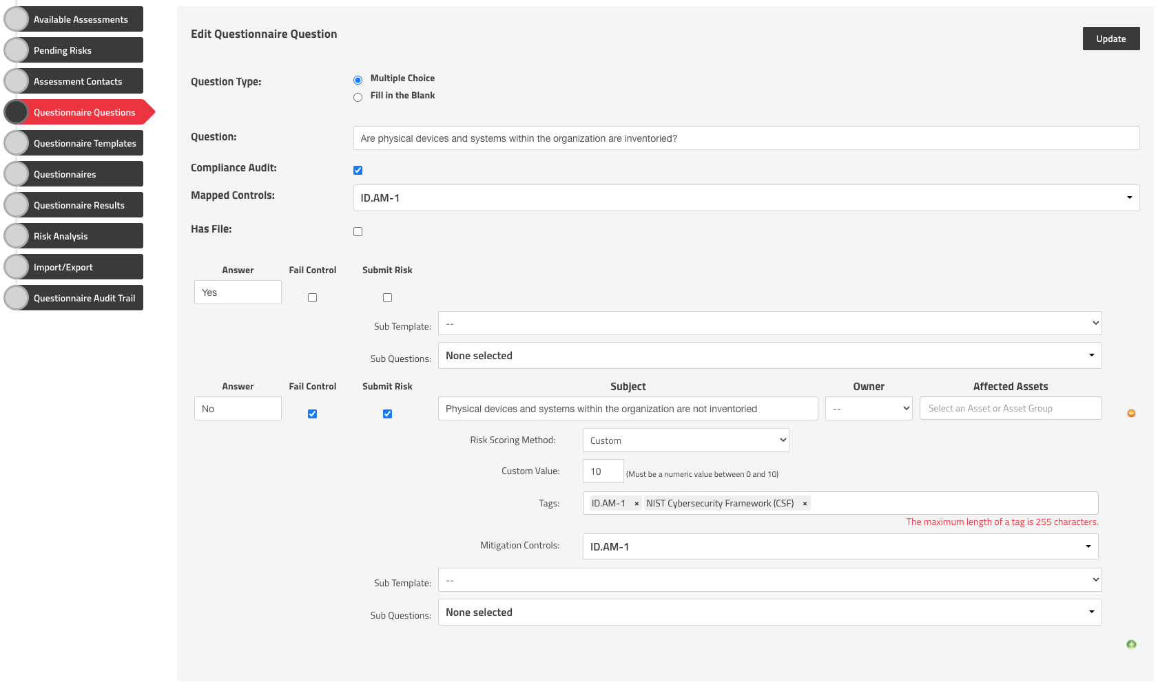 Edit Questionnaire Questions