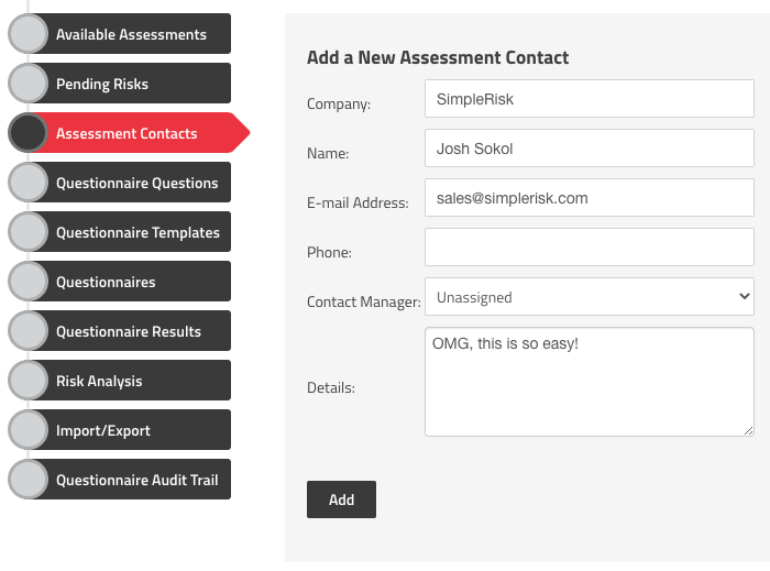 Add a New Assessment Contact