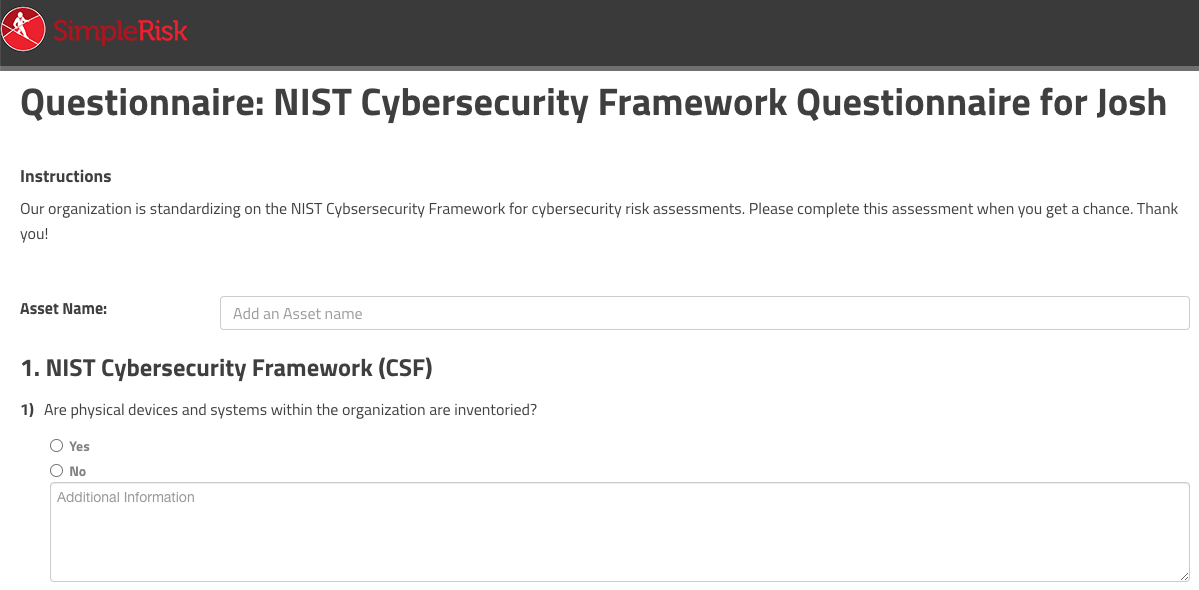 NIST Cybersecurity Framework Questionnaire