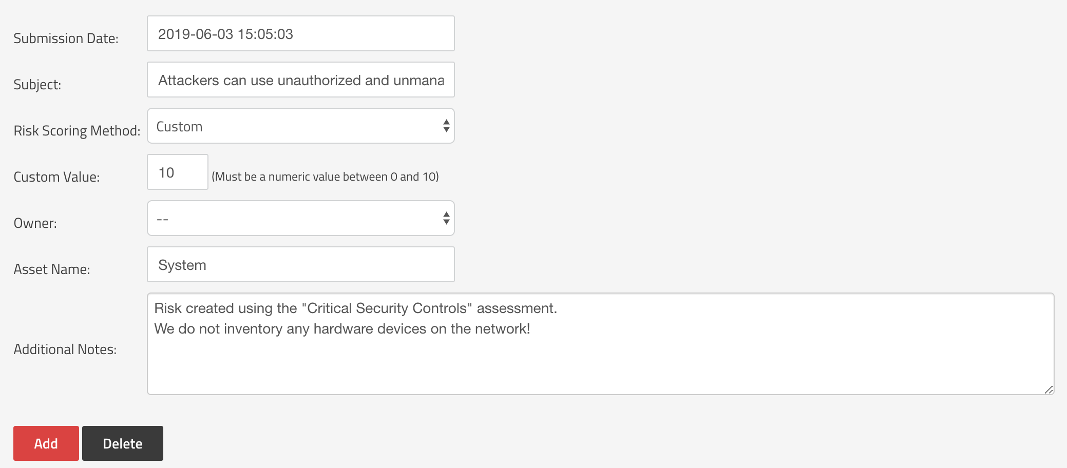 A Pending Risk in SimpleRisk